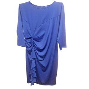 Elegant Royal Blue Ruched Ruffle Midi Dress 3XL Plus Size Cocktail Part